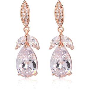 Rose Gold CZ Teardrop Earrings | Sparkly Marquise Crystal Dangle